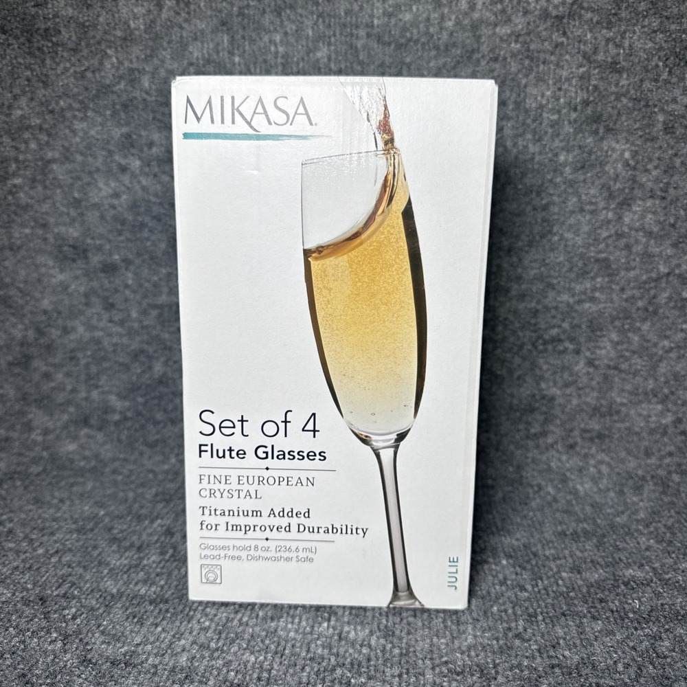 NEW MIKASA Julie Champagne‎ Flute European Crystal Glasses 8-Ounce, Set of 4
